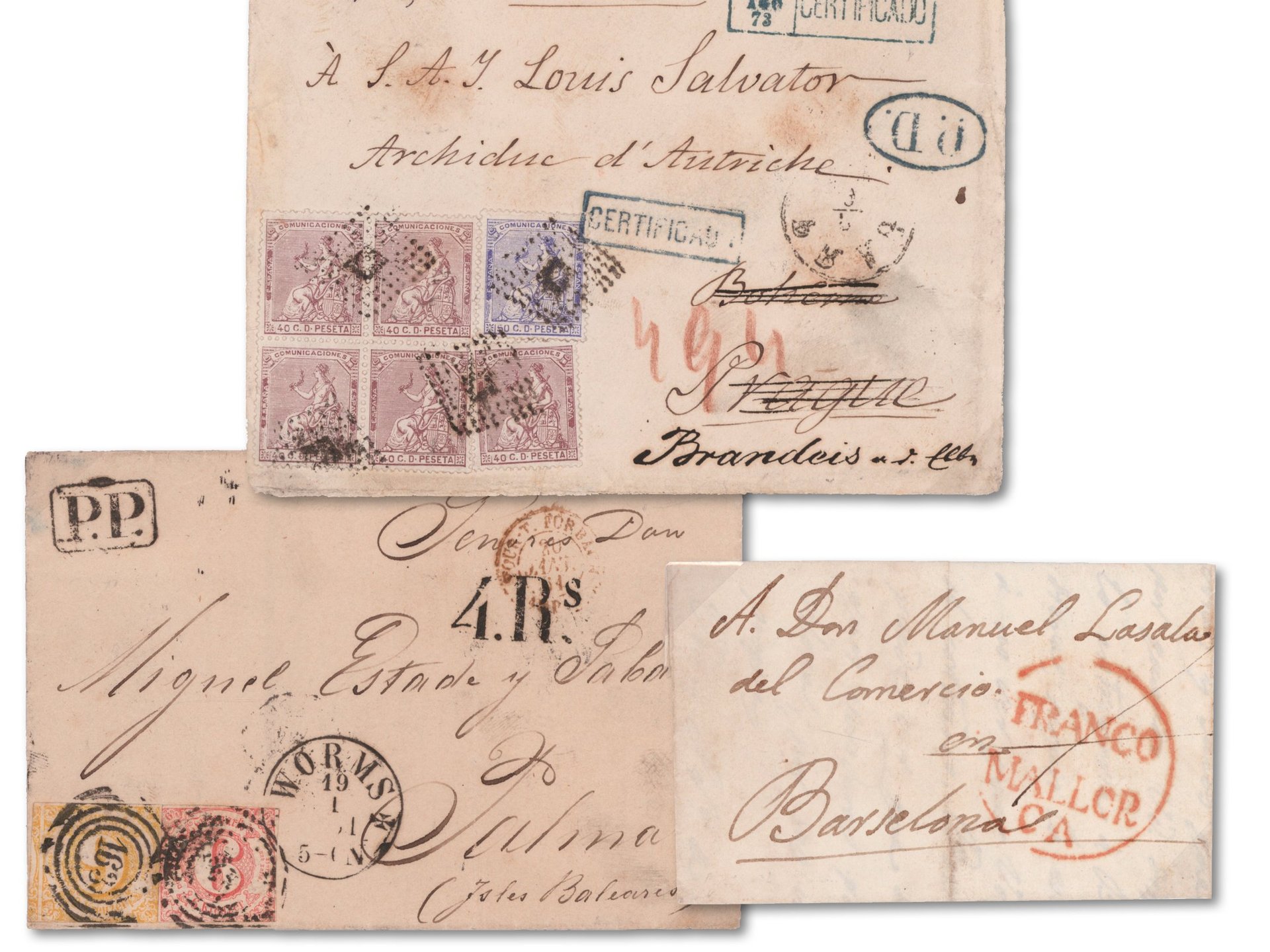Pre-philatelic covers with the rare circled hand cancel "FRANCO MALLORCA"