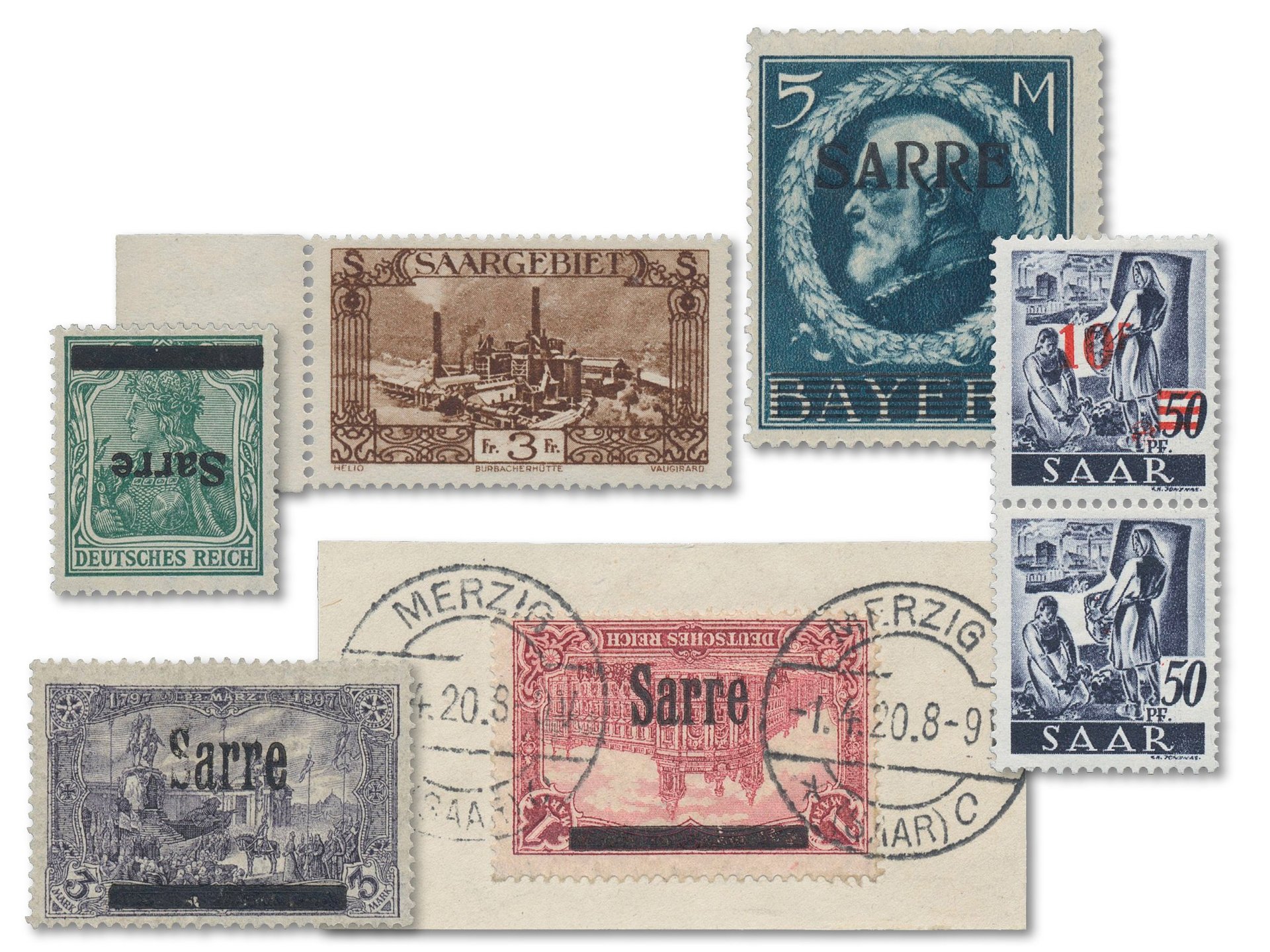 einzelne, sehr seltene, Briefmarken aus dem Saargebiet, Sarre