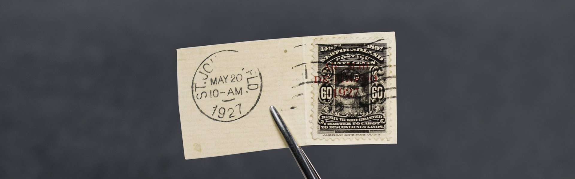 Black 60 Cent Stamp form Newfoundland on a letter piece - 1927 Airmail